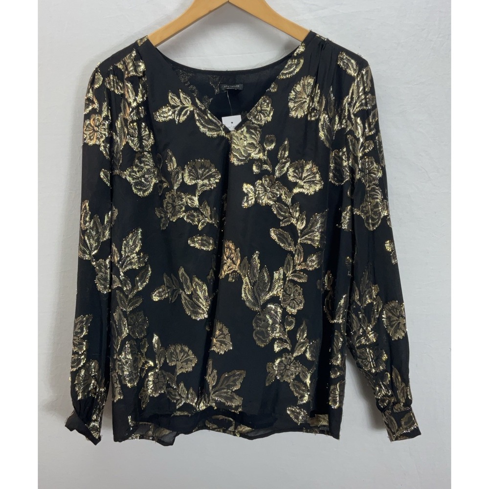 New Ann Taylor Black & Gold Metallic Floral Jacquard  Size L Holiday Party‎
